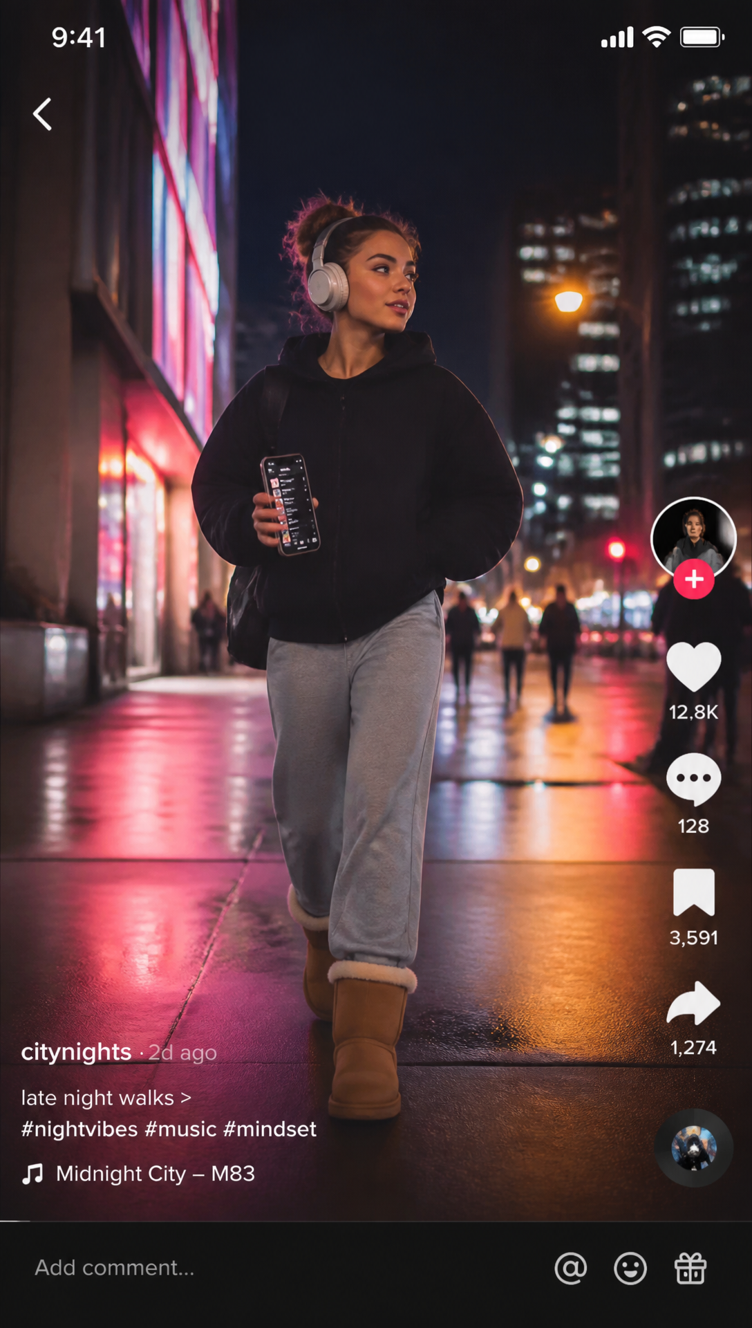 TikTok Concept 3: late night city walk with headphones